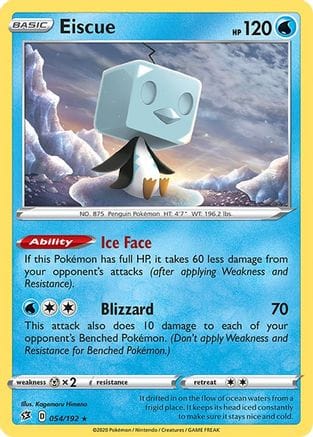 'Pokemon - 'Eiscue 054/192  - Reverse Holofoil SWSH02 Rebel Clash - Holo Rare
