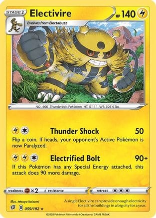 'Pokemon - 'Electivire 059/192  - Reverse Holofoil SWSH02 Rebel Clash - Rare