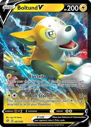 'Pokemon - 'Boltund V 067/192  - Holofoil SWSH02 Rebel Clash - Ultra Rare