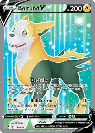 'Pokemon - 'Boltund V (Full Art) 181/192  - Holofoil SWSH02 Rebel Clash - Ultra Rare