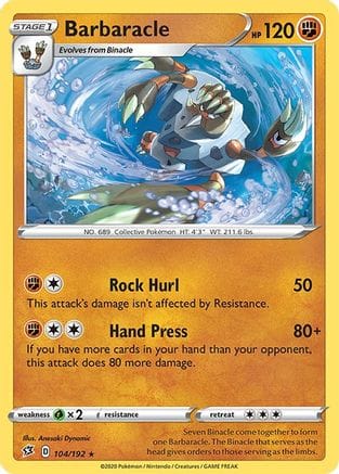 'Pokemon - 'Barbaracle 104/192  SWSH02 Rebel Clash - Rare