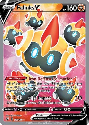 'Pokemon - 'Falinks V (Full Art) 185/192  - Holofoil SWSH02 Rebel Clash - Ultra Rare