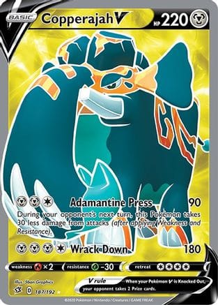 'Pokemon - 'Copperajah V (Full Art) 187/192  - Holofoil SWSH02 Rebel Clash - Ultra Rare
