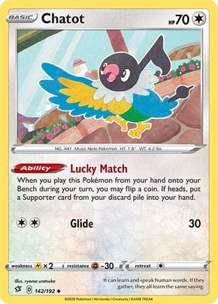 'Pokemon - 'Chatot 142/192  - Reverse Holofoil SWSH02 Rebel Clash - Uncommon