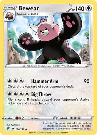 'Pokemon - 'Bewear 150/192  - Reverse Holofoil SWSH02 Rebel Clash - Uncommon