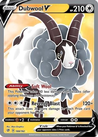 'Pokemon - 'Dubwool V (Full Art) 188/192  - Holofoil SWSH02 Rebel Clash - Ultra Rare
