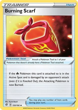 'Pokemon - 'Burning Scarf 155/192  - Reverse Holofoil SWSH02 Rebel Clash - Uncommon