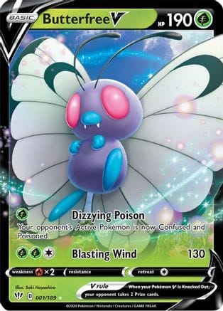 'Pokemon - 'Butterfree V 001/189  - Holofoil SWSH03 Darkness Ablaze - Ultra Rare