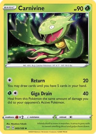 'Pokemon - 'Carnivine 005/189  SWSH03 Darkness Ablaze - Uncommon