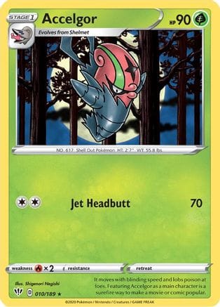 'Pokemon - 'Accelgor 010/189  - Reverse Holofoil SWSH03 Darkness Ablaze - Rare