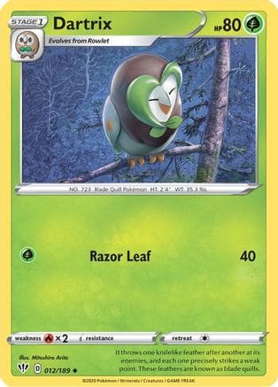 'Pokemon - 'Dartrix 012/189  SWSH03 Darkness Ablaze - Uncommon