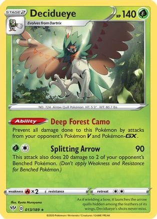 'Pokemon - 'Decidueye 013/189  - Reverse Holofoil SWSH03 Darkness Ablaze - Holo Rare