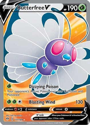 'Pokemon - 'Butterfree V (Full Art) 177/189  - Holofoil SWSH03 Darkness Ablaze - Ultra Rare