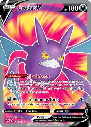 'Pokemon - 'Crobat V (Full Art) 182/189  - Holofoil SWSH03 Darkness Ablaze - Ultra Rare