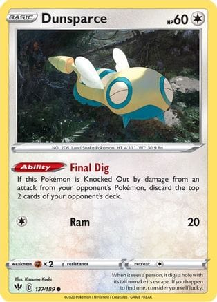 'Pokemon - 'Dunsparce 137/189  SWSH03 Darkness Ablaze - Common