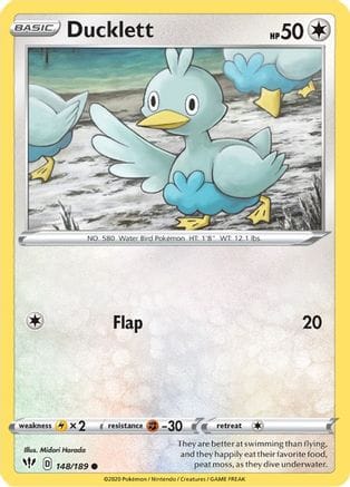 'Pokemon - 'Ducklett 148/189  - Reverse Holofoil SWSH03 Darkness Ablaze - Common