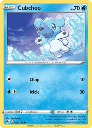 'Pokemon - 'Cubchoo 048/189  SWSH03 Darkness Ablaze - Common