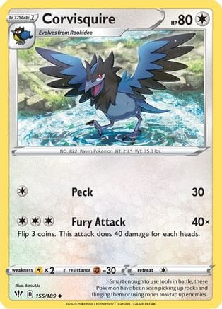 'Pokemon - 'Corvisquire 155/189  SWSH03 Darkness Ablaze - Uncommon