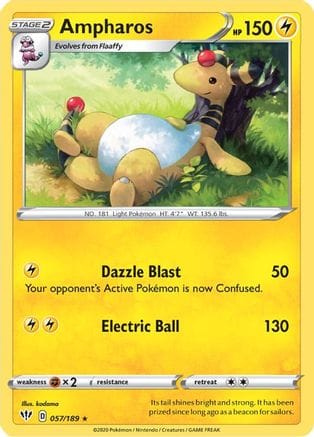 'Pokemon - 'Ampharos 057/189  SWSH03 Darkness Ablaze - Rare
