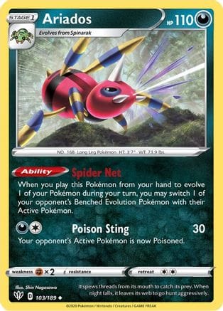 'Pokemon - 'Ariados 103/189  SWSH03 Darkness Ablaze - Uncommon