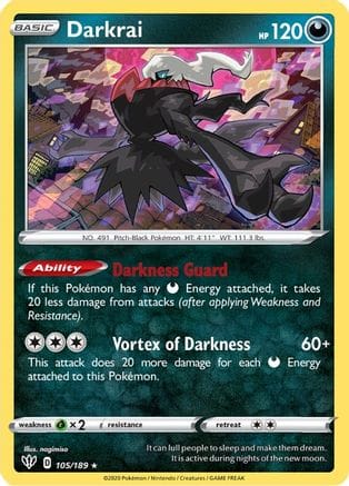 'Pokemon - 'Darkrai 105/189  - Holofoil SWSH03 Darkness Ablaze - Holo Rare