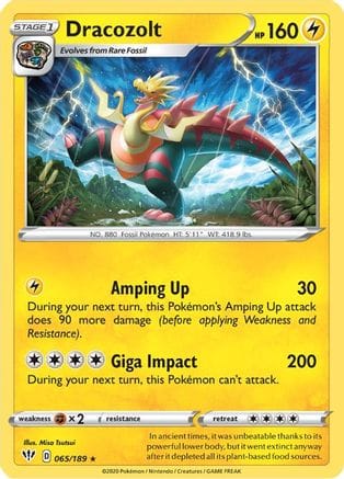 'Pokemon - 'Dracozolt 065/189  SWSH03 Darkness Ablaze - Rare