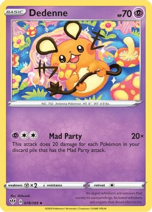 'Pokemon - 'Dedenne 078/189  - Reverse Holofoil SWSH03 Darkness Ablaze - Uncommon
