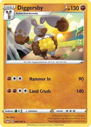 'Pokemon - 'Diggersby 096/189  - Reverse Holofoil SWSH03 Darkness Ablaze - Rare