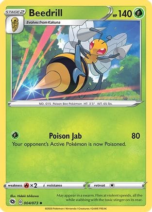 'Pokemon - 'Beedrill 004/73  - Reverse Holofoil Champions Path - Uncommon