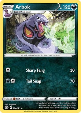 'Pokemon - 'Arbok 034/73  - Reverse Holofoil Champions Path - Uncommon