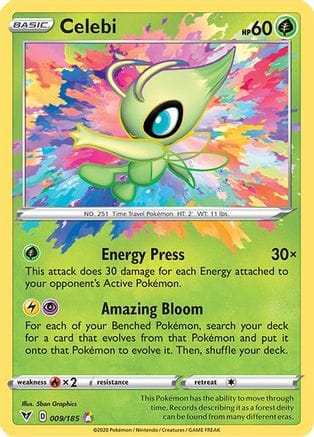 'Pokemon - 'Celebi 009/185  - Holofoil SWSH04 Vivid Voltage - Amazing Rare