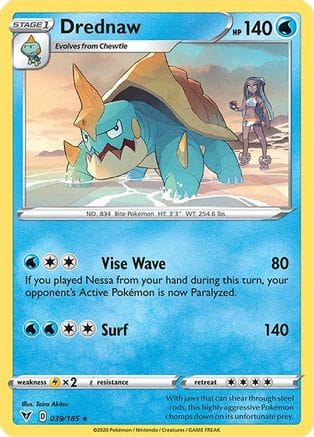 'Pokemon - 'Drednaw 039/185  - Reverse Holofoil SWSH04 Vivid Voltage - Rare