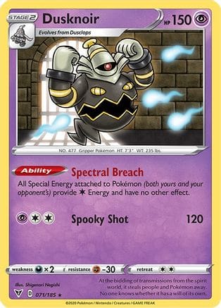 'Pokemon - 'Dusknoir 071/185  - Holofoil SWSH04 Vivid Voltage - Holo Rare