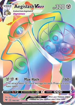 'Pokemon - 'Aegislash VMAX (Secret) 190/185  - Holofoil SWSH04 Vivid Voltage - Secret Rare