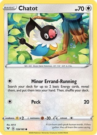'Pokemon - 'Chatot 139/185  SWSH04 Vivid Voltage - Common