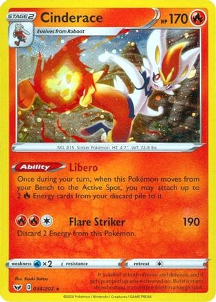 'Pokemon - 'Cinderace 034/202  - Holofoil Miscellaneous Cards & Products - Promo