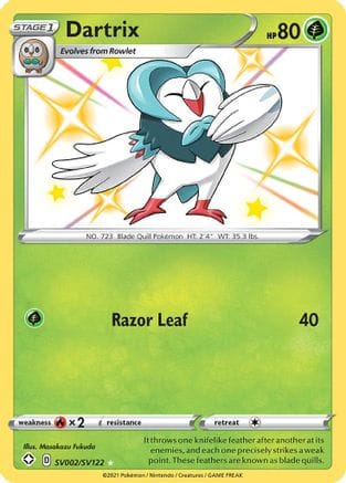 'Pokemon - 'Dartrix SV002/SV122  - Holofoil Shining Fates Shiny Vault - Shiny Holo Rare