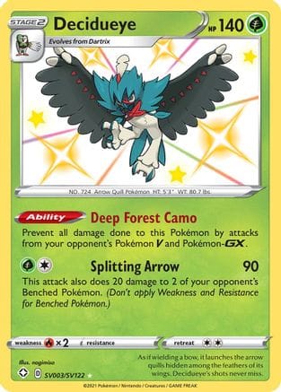 'Pokemon - 'Decidueye SV003/SV122  - Holofoil Shining Fates Shiny Vault - Shiny Holo Rare