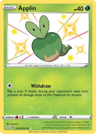 'Pokemon - 'Applin SV012/SV122  - Holofoil Shining Fates Shiny Vault - Shiny Holo Rare