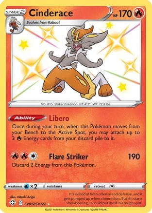 'Pokemon - 'Cinderace SV017/SV122  - Holofoil Shining Fates Shiny Vault - Shiny Holo Rare