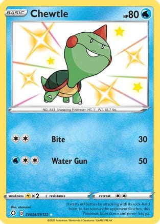 'Pokemon - 'Chewtle SV028/SV122  - Holofoil Shining Fates Shiny Vault - Shiny Holo Rare