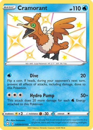 'Pokemon - 'Cramorant SV030/SV122  - Holofoil Shining Fates Shiny Vault - Shiny Holo Rare