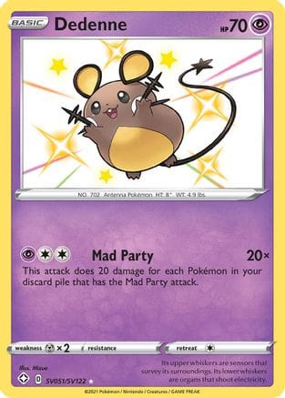 'Pokemon - 'Dedenne SV051/SV122  - Holofoil Shining Fates Shiny Vault - Shiny Holo Rare