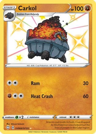 'Pokemon - 'Carkol SV068/SV122  - Holofoil Shining Fates Shiny Vault - Shiny Holo Rare
