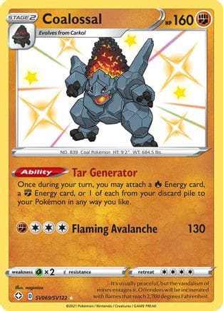 'Pokemon - 'Coalossal SV069/SV122  - Holofoil Shining Fates Shiny Vault - Shiny Holo Rare