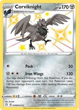 'Pokemon - 'Corviknight SV089/SV122  - Holofoil Shining Fates Shiny Vault - Shiny Holo Rare