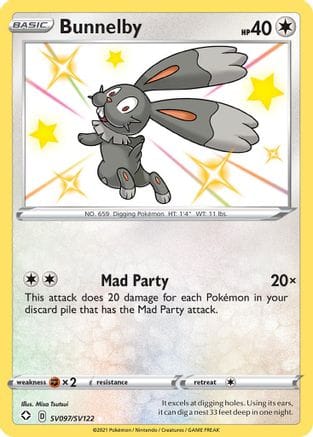 'Pokemon - 'Bunnelby SV097/SV122  - Holofoil Shining Fates Shiny Vault - Shiny Holo Rare