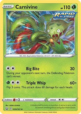 'Pokemon - 'Carnivine 009/163  SWSH05 Battle Styles - Uncommon