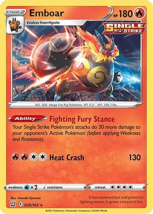'Pokemon - 'Emboar 025/163  - Holofoil SWSH05 Battle Styles - Holo Rare