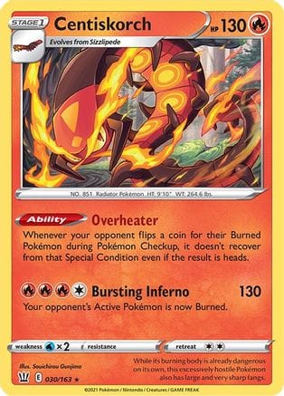 'Pokemon - 'Centiskorch 030/163  - Reverse Holofoil SWSH05 Battle Styles - Rare